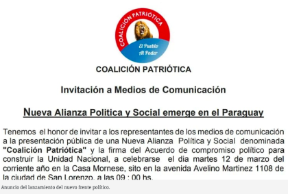 Lanzan alianza política y social denominada "Coalición Patriótica"